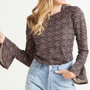 Nation LTD Black Floral Bell Sleeve Blouse